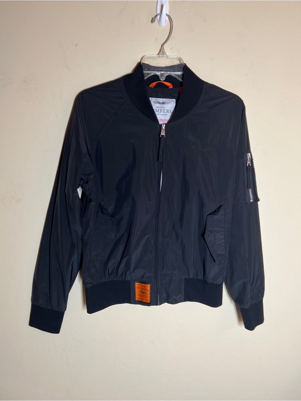 Black Bomber Jacket with Orange Trim Accent